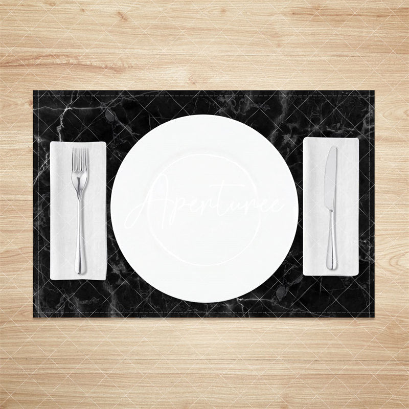 Aperturee - Black White Marble Texture Modern Set Of 4 Placemats