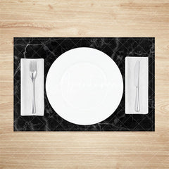 Aperturee - Black White Marble Texture Modern Set Of 4 Placemats