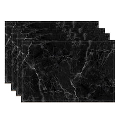 Aperturee - Black White Marble Texture Modern Set Of 4 Placemats