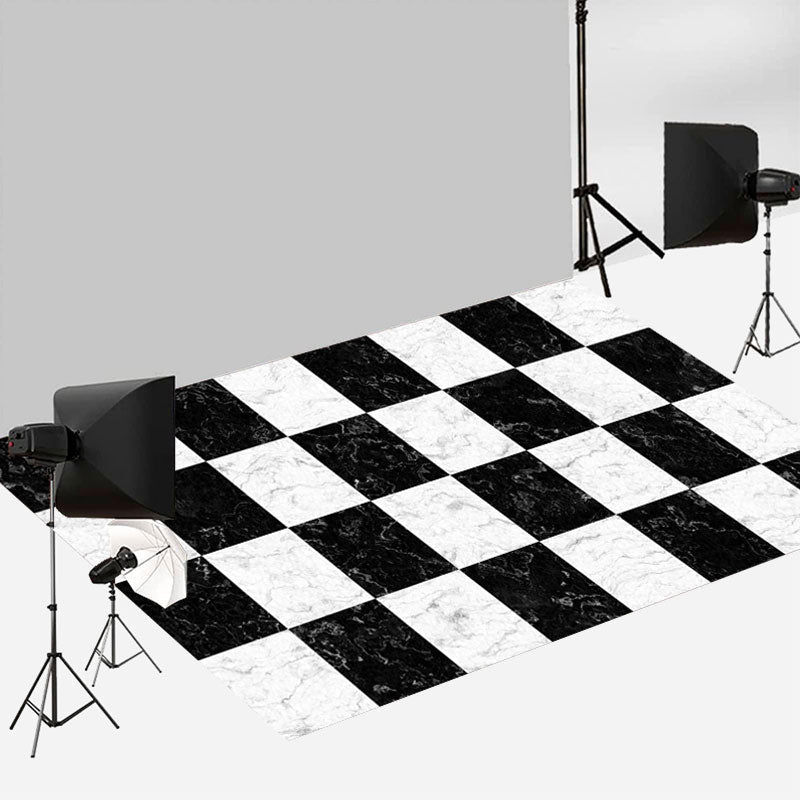 Aperturee - Black White Plaid Marble Texture Rubber Floor Mat