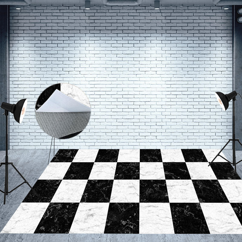 Aperturee - Black White Plaid Marble Texture Rubber Floor Mat