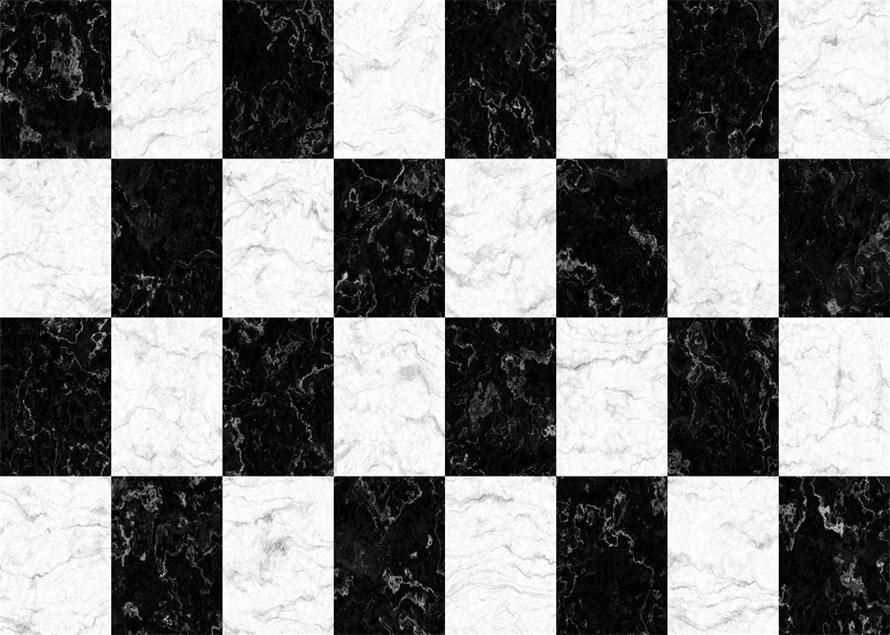 Aperturee - Black White Plaid Marble Texture Rubber Floor Mat