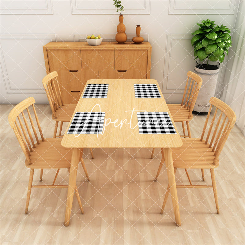 Aperturee - Black White Plaid Modern Dining Set Of 4 Placemats