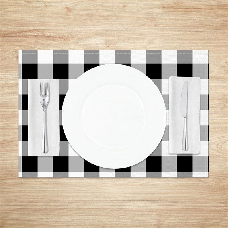 Aperturee - Black White Plaid Modern Dining Set Of 4 Placemats