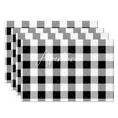 Aperturee - Black White Plaid Modern Dining Set Of 4 Placemats