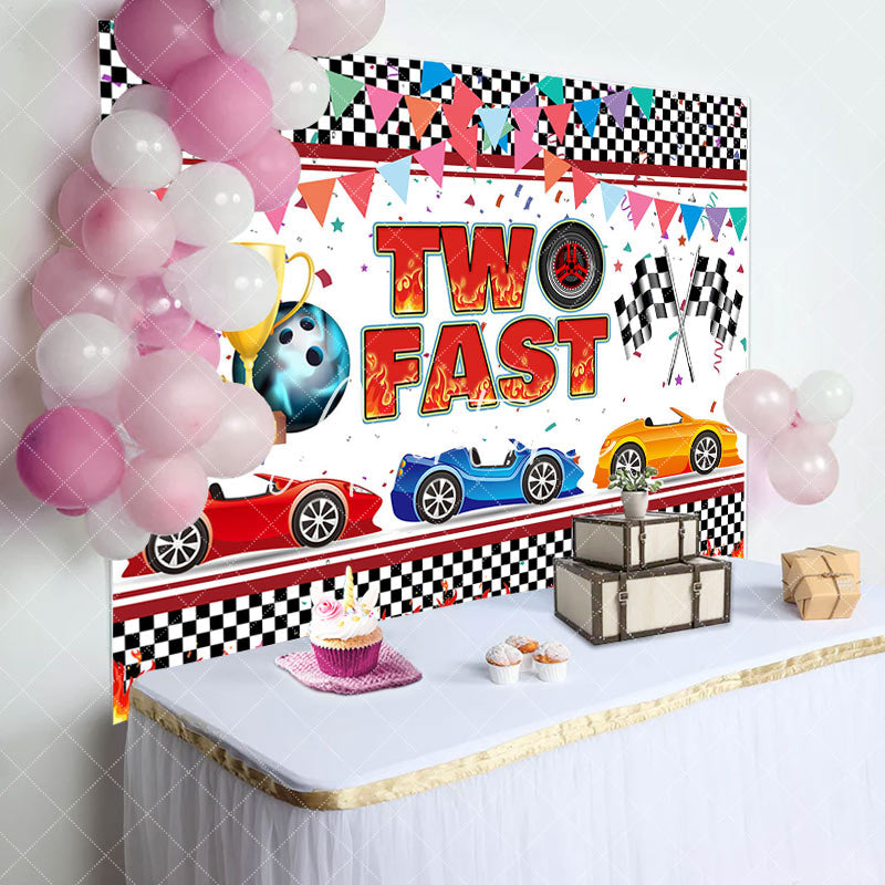 Aperturee - Black White Plaid Two Fast Racing Birthday Backdrop