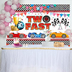 Aperturee - Black White Plaid Two Fast Racing Birthday Backdrop