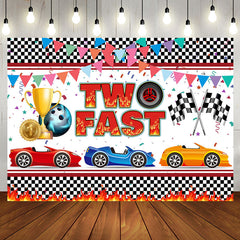 Aperturee - Black White Plaid Two Fast Racing Birthday Backdrop