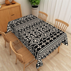 Aperturee - Black White Rhombic Stripes Rectangle Tablecloth