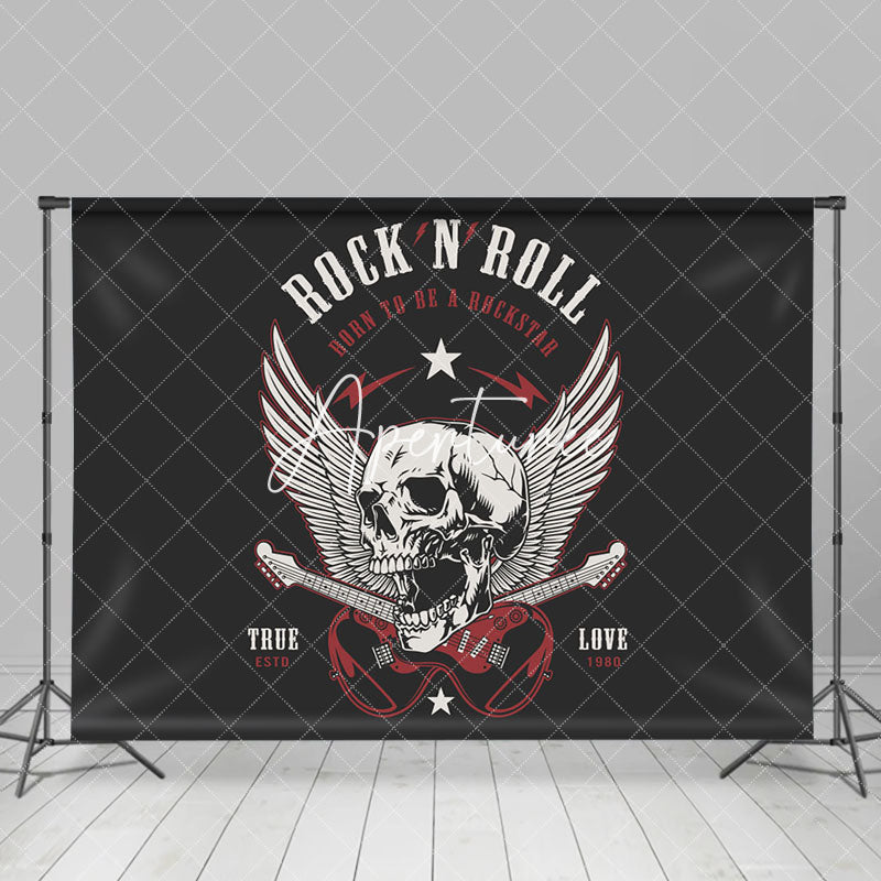 Aperturee - Black White Skull Guitar Rock N Roll Party Backdrop