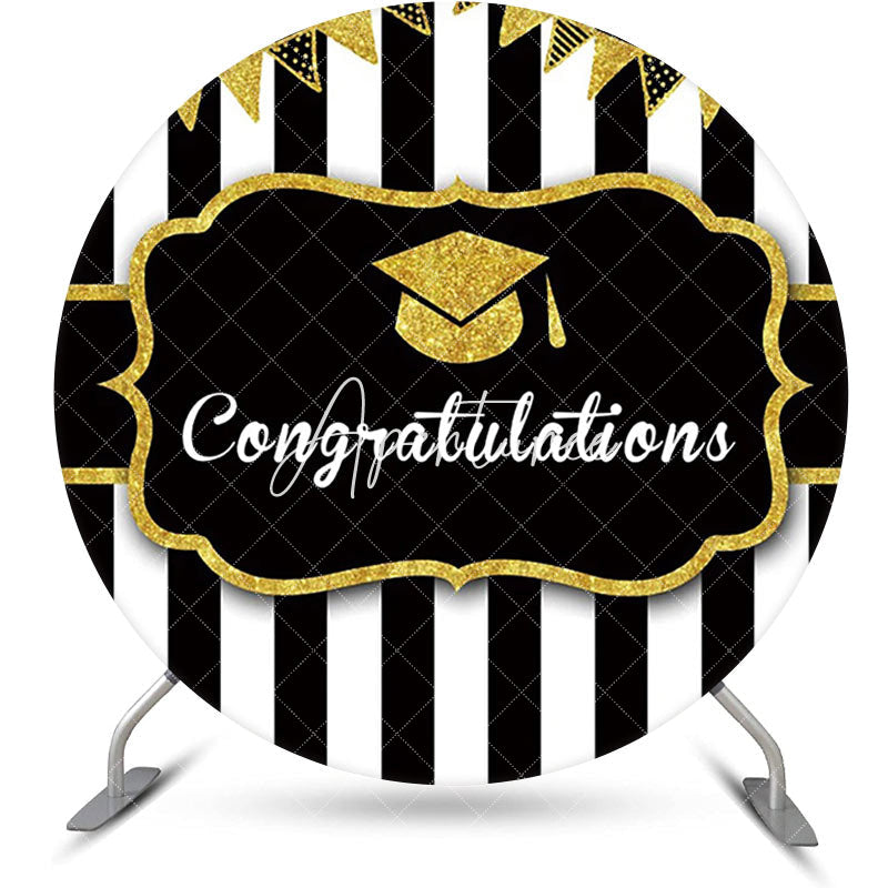 Aperturee - Black White Stripe Cap Round Congrats Grad Backdrop