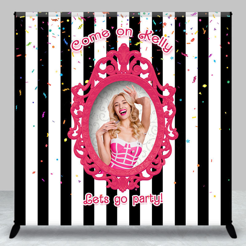 Aperturee - Black White Stripe Princess Custom Birthday Backdrop