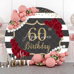 Aperturee - Black White Stripe Rose Round 60th Birthday Backdrop