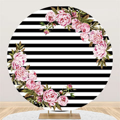 Aperturee Black White Stripe With Flower Circle Party Backdrop