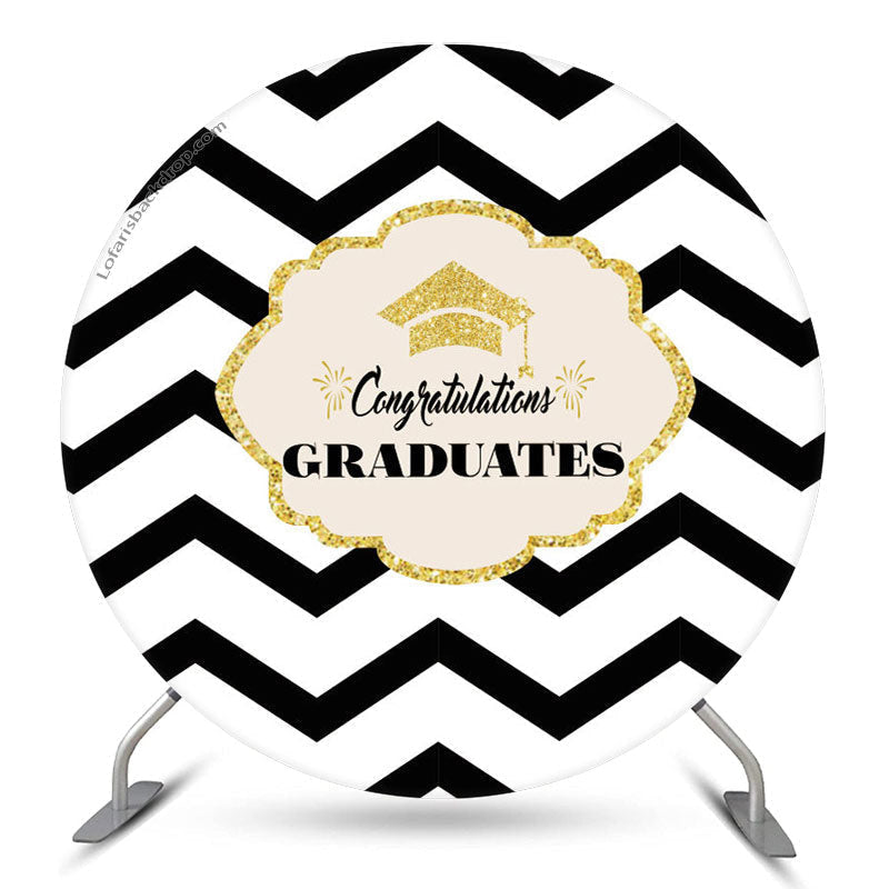 Aperturee Black White Stripes Round Congrats Grad Backdrop