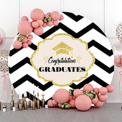 Aperturee Black White Stripes Round Congrats Grad Backdrop