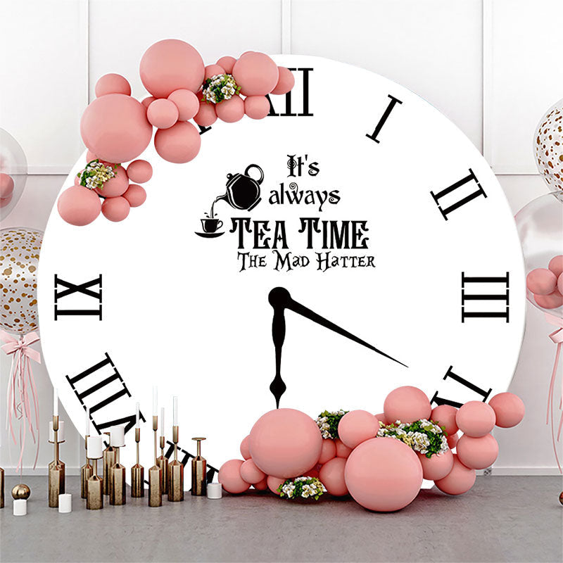 Aperturee Black White Tea Time Round Clock Backdrop Cover