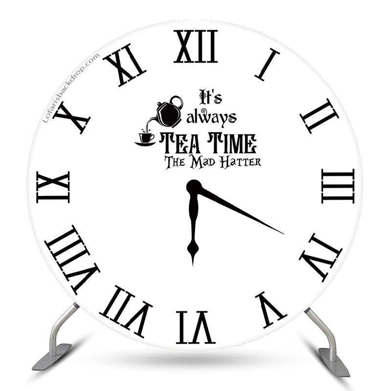 Aperturee Black White Tea Time Round Clock Backdrop Cover