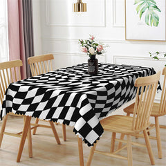 Aperturee - Black White Twisted Grid Simple Rectangle Tablecloth