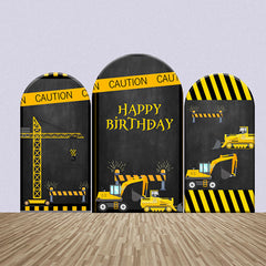 Aperturee - Black Yellow Utility Cars Birthday Arch Backdrop Kit