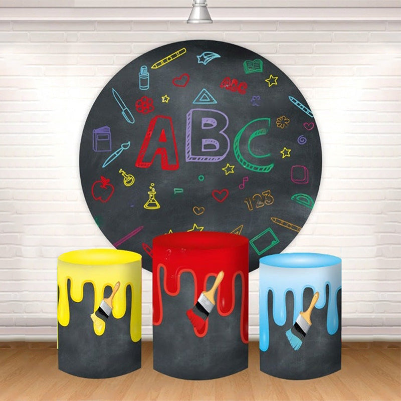 Aperturee Blackboard ABC Colorful Pattern Round Backdrop Kit