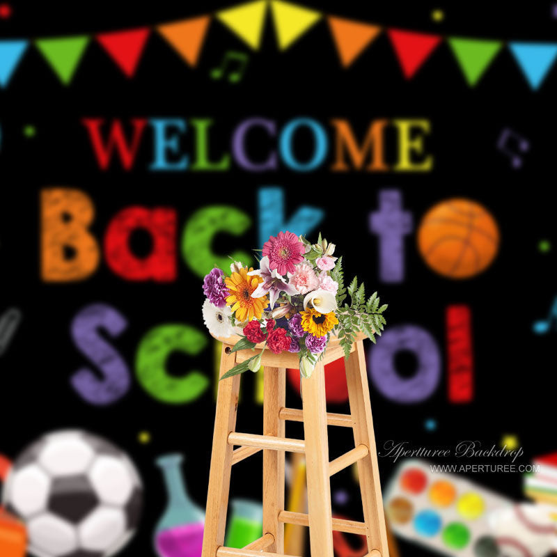 Aperturee - Blackboard Book Ball Flag Back To School Backdrop