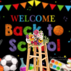 Aperturee - Blackboard Book Ball Flag Back To School Backdrop