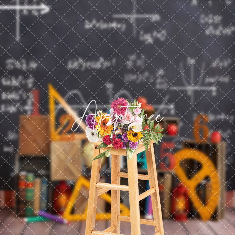 Aperturee - Blackboard Math Wooden Floor Cake Smash Backdrop