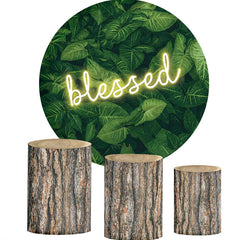 Aperturee Blessed Green Leaves Custom Circle Party Backdrop Kit