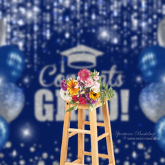 Aperturee - Bleu Silver Balloons Glitter Congrats Grad Backdrop