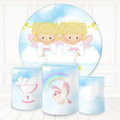 Aperturee Blond Hair Girl Twins Round Backdrop Kit For Baby Shower