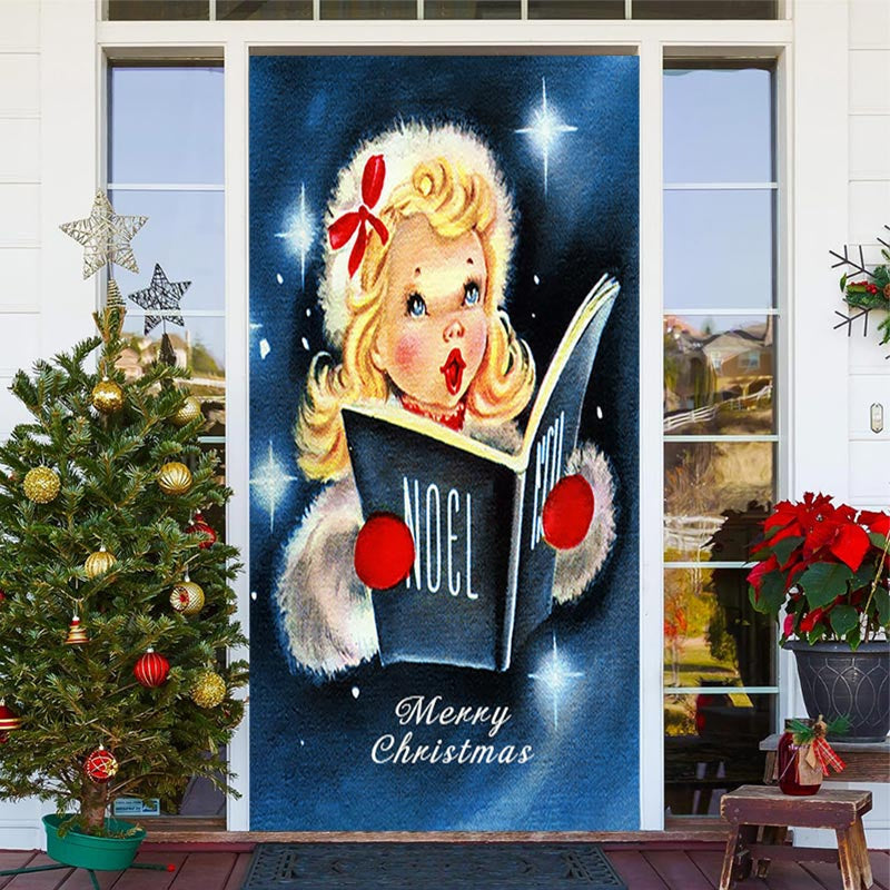 Aperturee - Blonde Girl Book Singing Merry Christmas Door Cover