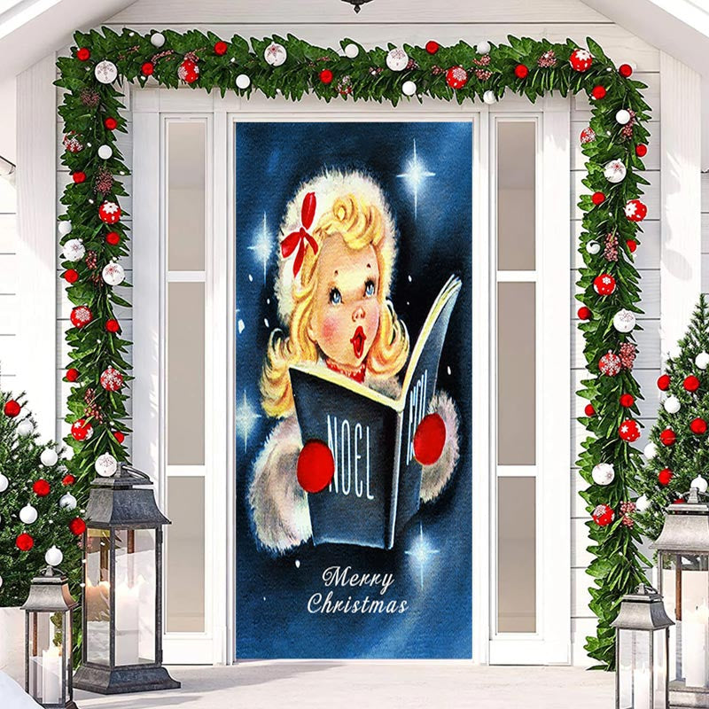 Aperturee - Blonde Girl Book Singing Merry Christmas Door Cover