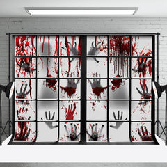 Aperturee - Bloody Window Handprints No One Leaves Halloween Backdrop