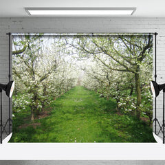 Aperturee - Blooming Flowers Apple Tree Spring Backdrop+Green Grass Field Floor Backdrop