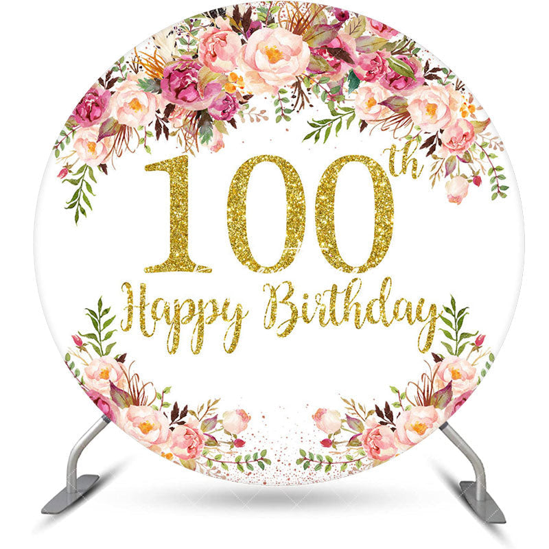 Aperturee - Blooming Flowers Women Round 100th Birthday Backdrop