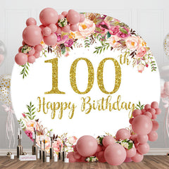 Aperturee - Blooming Flowers Women Round 100th Birthday Backdrop