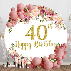 Aperturee - Blooming Flowers Women Round 40th Birthday Backdrop