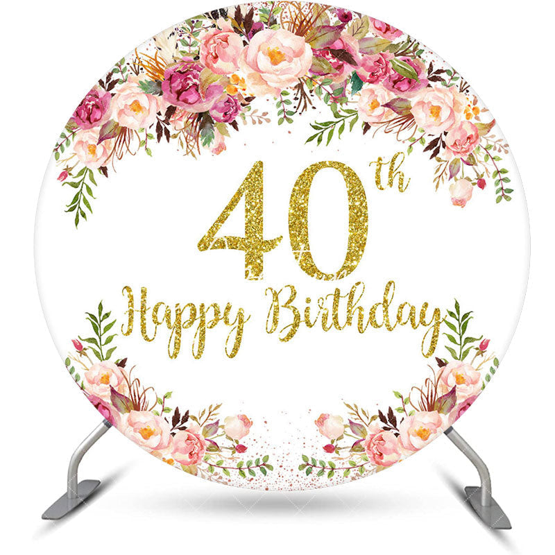 Aperturee - Blooming Flowers Women Round 40th Birthday Backdrop