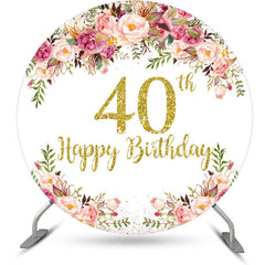 Aperturee - Blooming Flowers Women Round 40th Birthday Backdrop