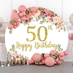 Aperturee - Blooming Flowers Women Round 50th Birthday Backdrop