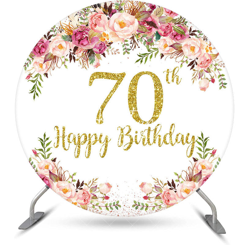 Aperturee - Blooming Flowers Women Round 70th Birthday Backdrop