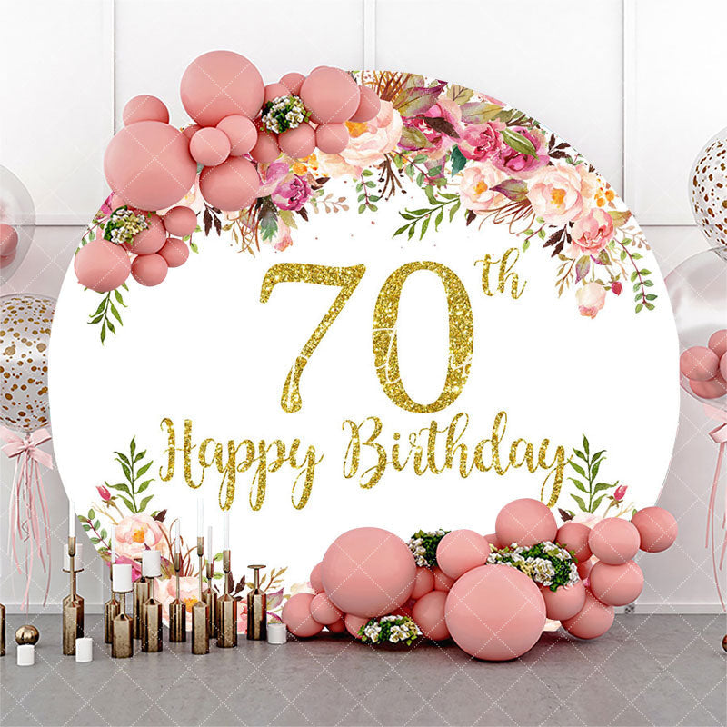 Aperturee - Blooming Flowers Women Round 70th Birthday Backdrop