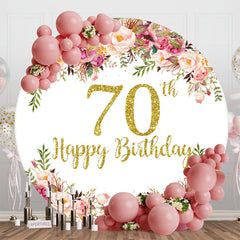 Aperturee - Blooming Flowers Women Round 70th Birthday Backdrop