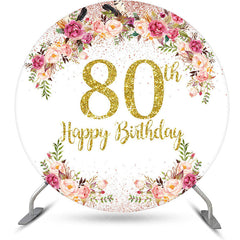 Aperturee - Blooming Flowers Women Round 80th Birthday Backdrop