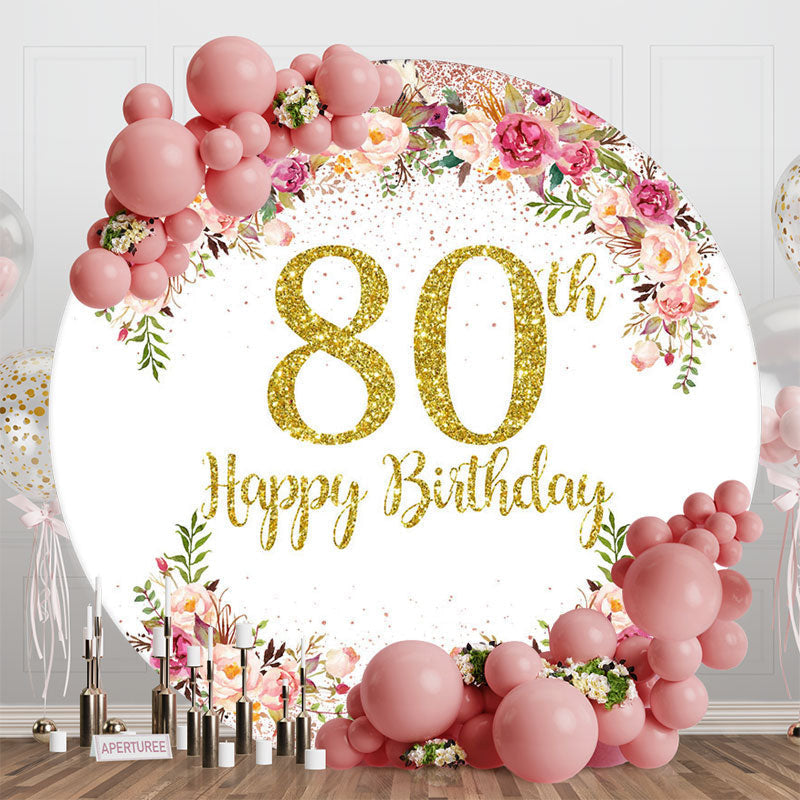 Aperturee - Blooming Flowers Women Round 80th Birthday Backdrop