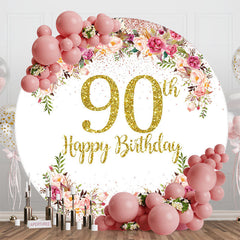 Aperturee - Blooming Flowers Women Round 90th Birthday Backdrop