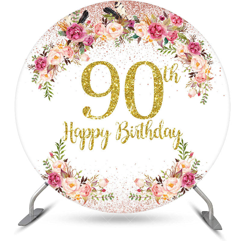 Aperturee - Blooming Flowers Women Round 90th Birthday Backdrop