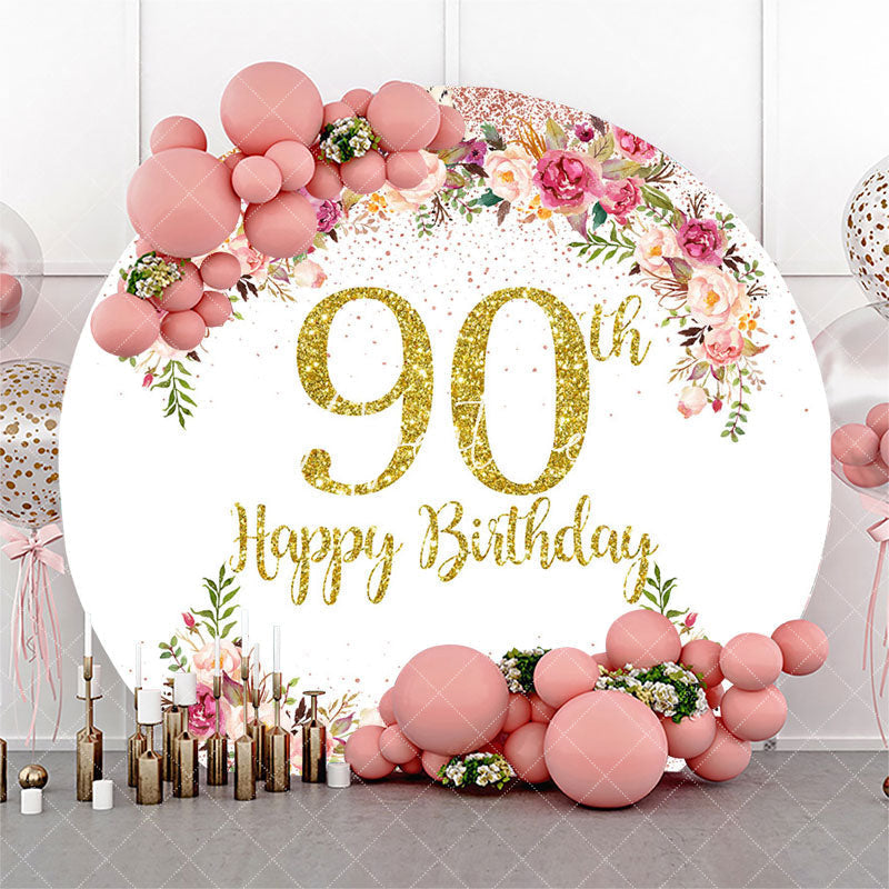 Aperturee - Blooming Flowers Women Round 90th Birthday Backdrop