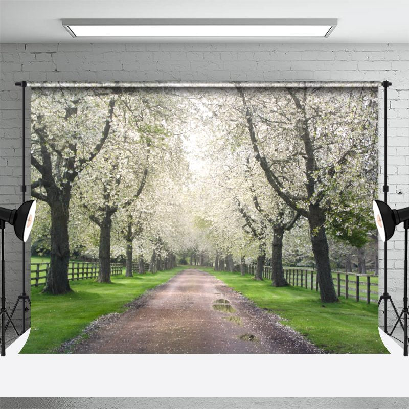 Aperturee - Blooming Trees Path Spring Flower Backdrop For Photo Booth